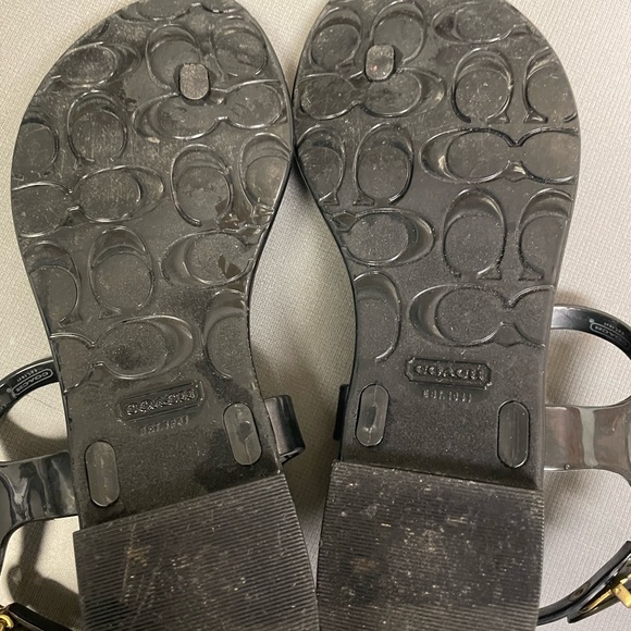 Coach black jelly t strap thong sandals 6B A4584 gold crystal  flowers. - Picture 4 of 9